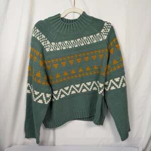 Universal Thread Women's Fair Isle Mock Neck Sweater Green XXL